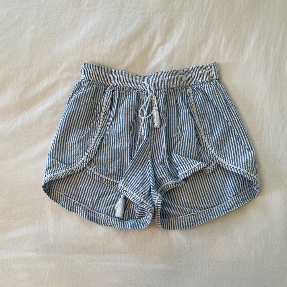 blue and white striped shorts